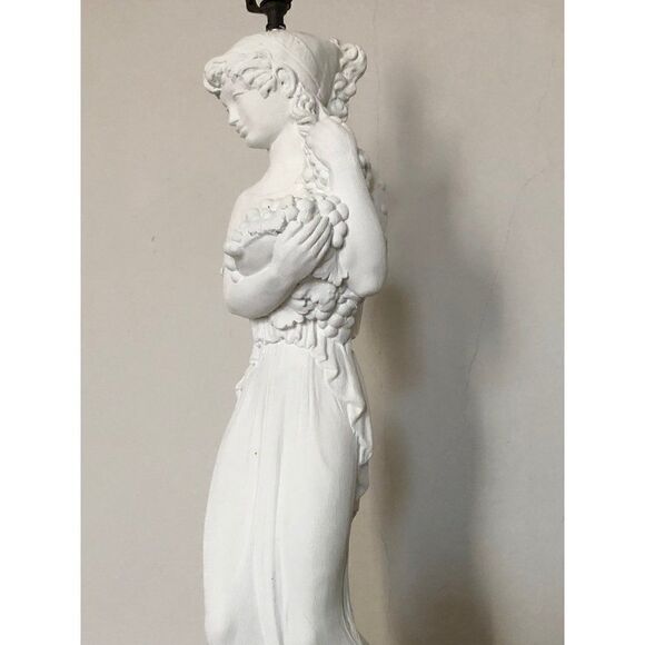 Vintage Lamp Woman's Statue Holding Fruits with Shade 27" - Picture 7 of 8